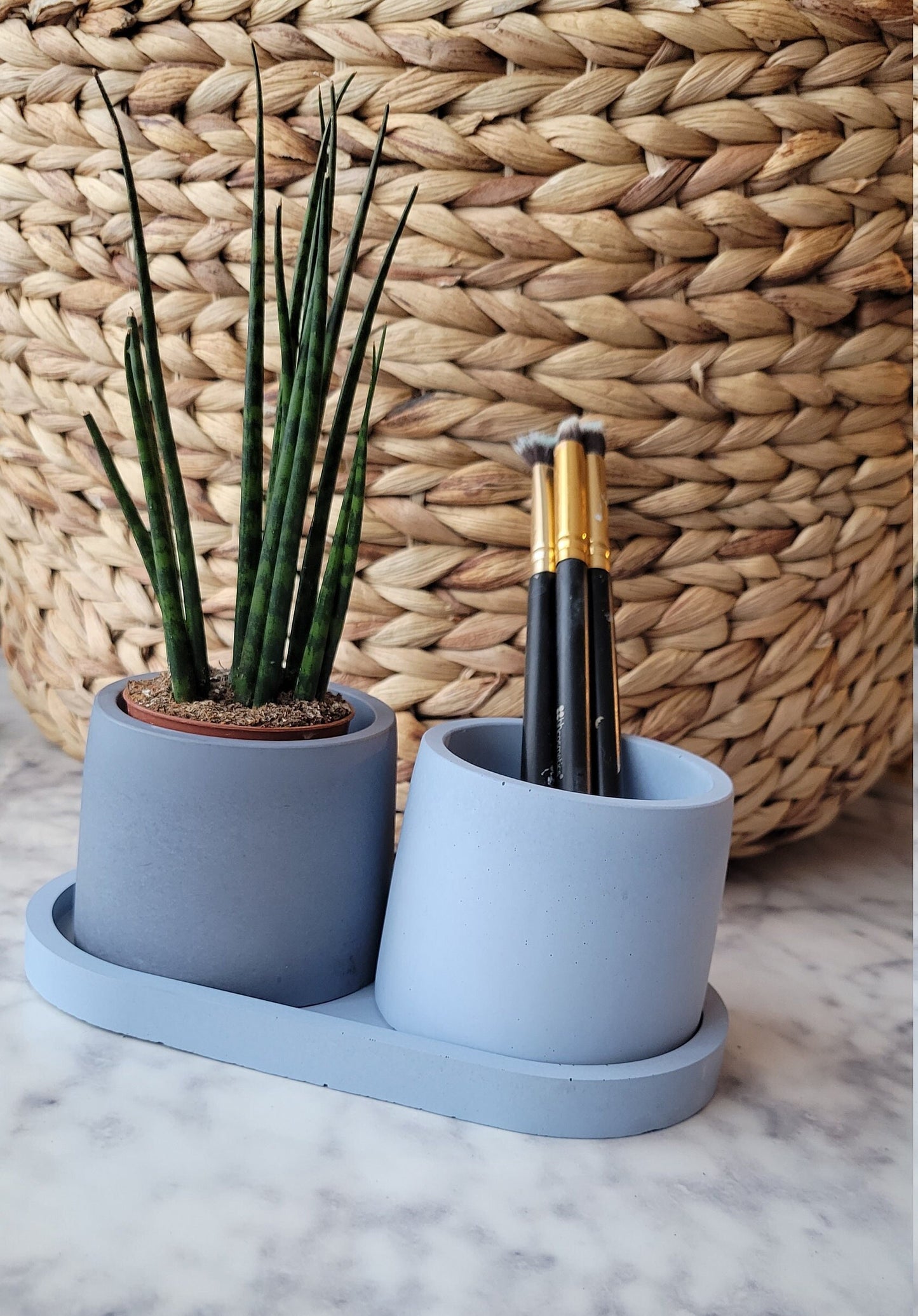 Shades of Blue | Small Plant Pot with Drainage Plate | Blue Planter with Drainage | Concrete Succulent Pot | Plant Pot Gift Set | Flower Pot