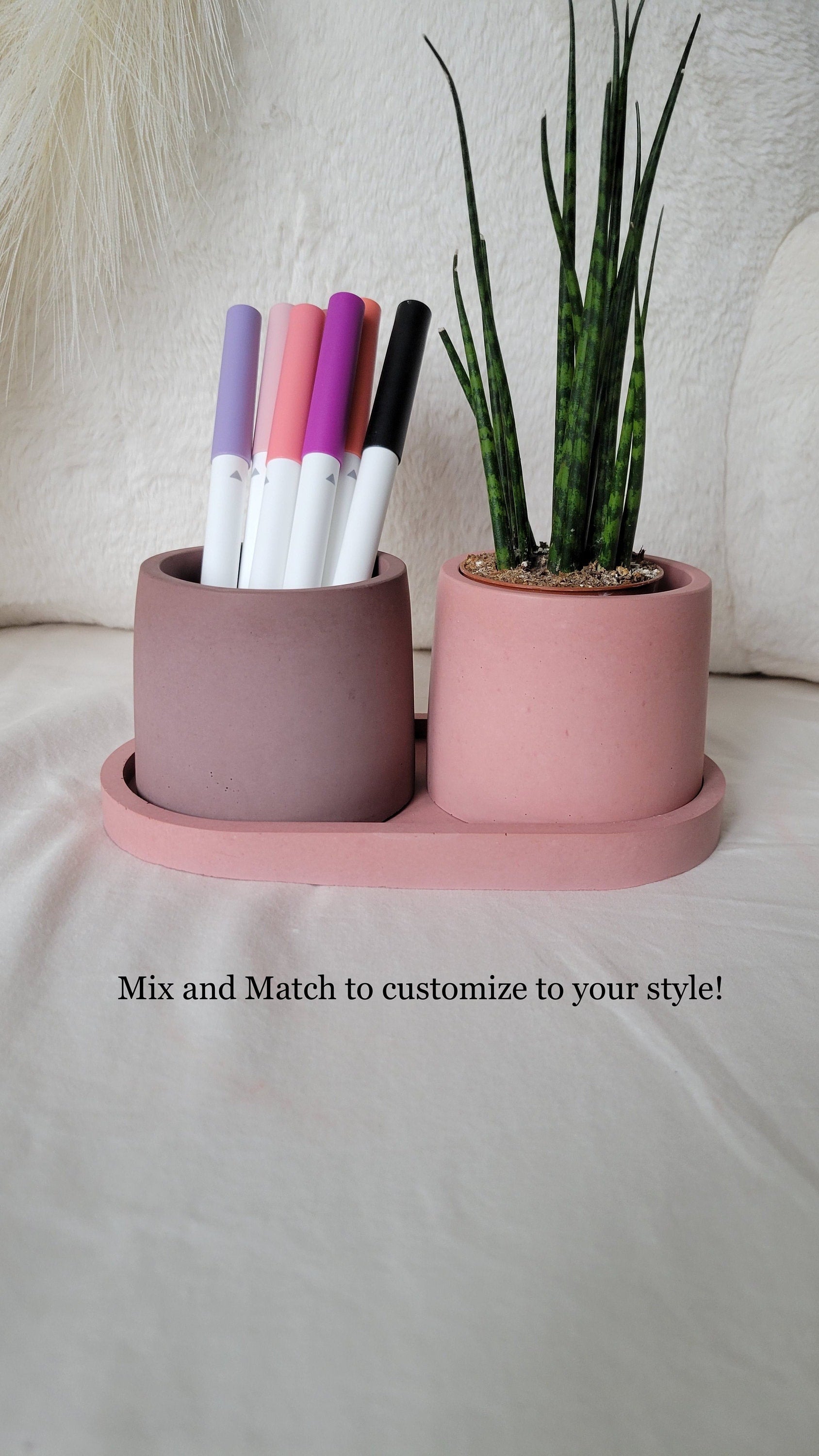 Plant Pot with Drainage Plate Tray | Pink Brown White | Optional Drainage | Satin Sealant | Quality Succulent Planter Pot | Valentines Day