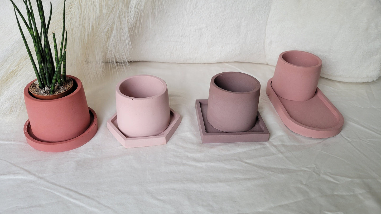 Plant Pot with Drainage Plate Tray | Pink Brown White | Optional Drainage | Satin Sealant | Quality Succulent Planter Pot | Valentines Day